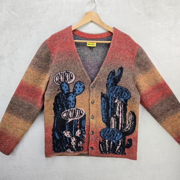 Chinatown Market Growth Jacquard Cardigan Medium Cactus Curb Enthusiasm Leon